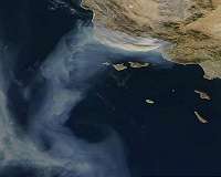 NASA's Aqua satellite captures smoke billowing off California coast