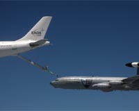KC-45 Tanker Boom Completes Contact With AWACS Aircraft