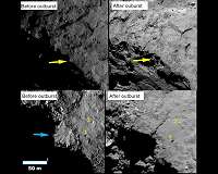 Comet's collapsing cliffs and bouncing boulders