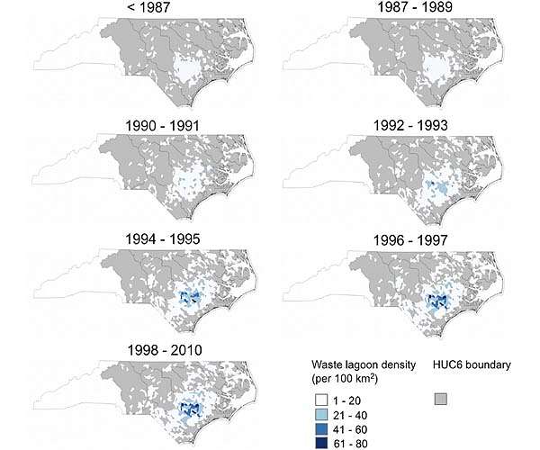 Satellite imagery gives researchers timeline of when swine waste lagoons were built
