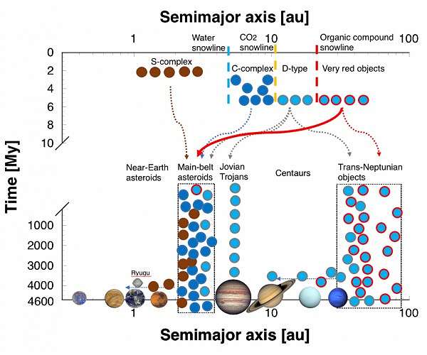 Red bodies similar to Kuiper objects found in main asteroid belt