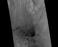 Gullies And Flow Features On Crater Wall
