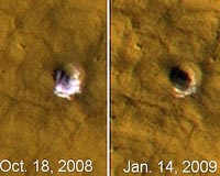 Scientists See Water Ice In Fresh Craters On Mars