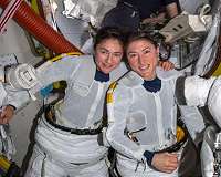 Crew ready for spacewalk while working Earth and Fire Research