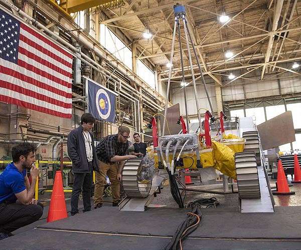 NASA Moon Rover practices tricky drive off Lunar Lander