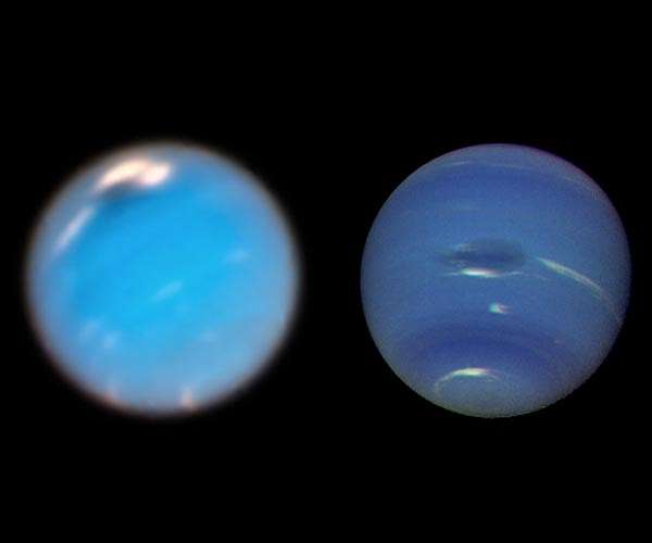 Dark Storm on Neptune reverses direction, possibly shedding a fragment