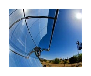 Parabolic mirrors concentrate sunlight to power lasers