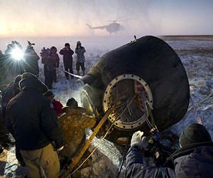 Three ISS crew return to Earth in Russian capsule