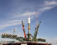 Soyuz Rocket Raised Into Position For Monday Launch