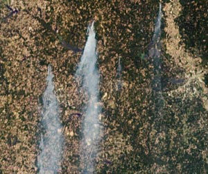 NASA Spacecraft Sees Wind-Whipped Fires in East Texas