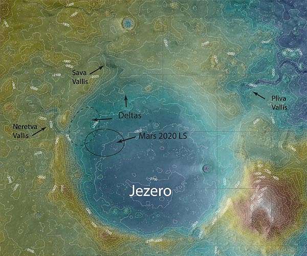The topography of the Jezero crater landing site of NASA's Mars 2020 mission
