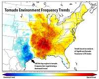 US tornado frequency shifting eastward from Great Plains