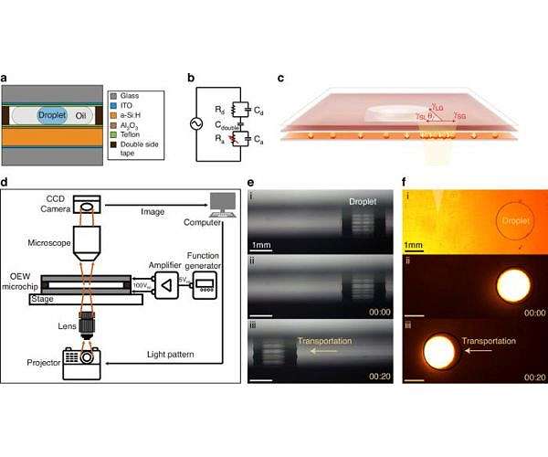Light guided system delivers uniform nanoliter droplets on chip